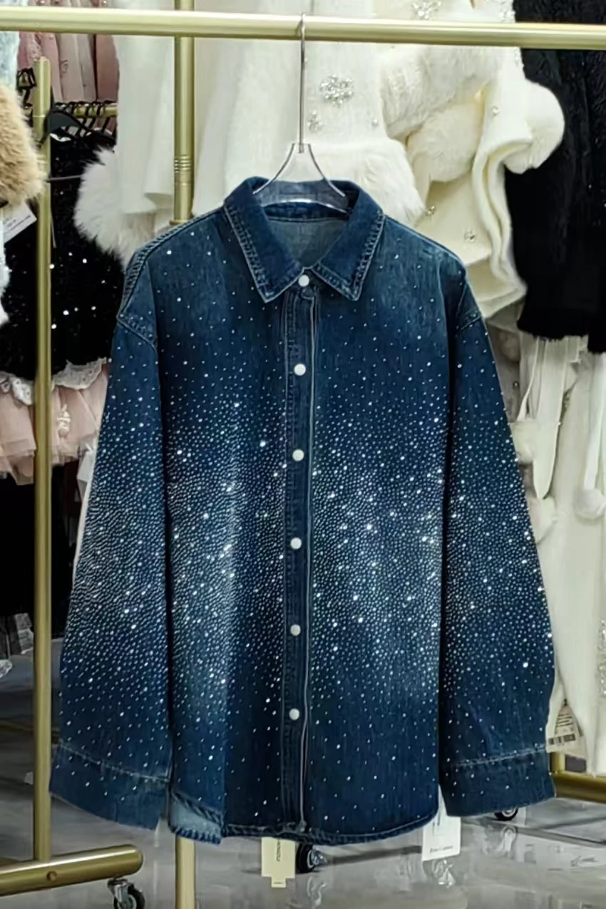 Real Photo Autumn 2026 Trend Oversize Vintage Blue Jeans Denim Shirts Blouses for Women's Loose Casual Denim Top Woman Clothes view 2