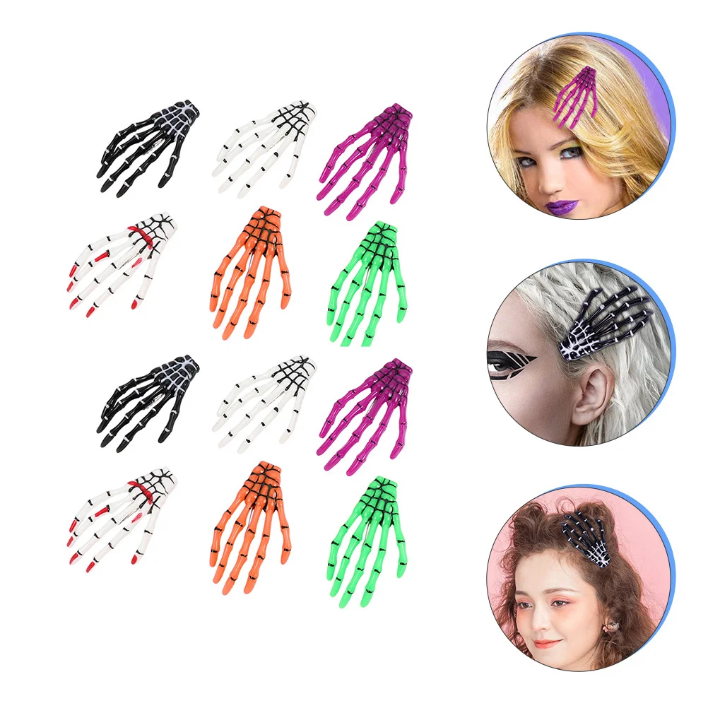 

12pcs Ghost Claw Hair Clips Plastic Alligator Clasp Smooth Durable Halloween Hand Barrettes For Women Party Cosplay