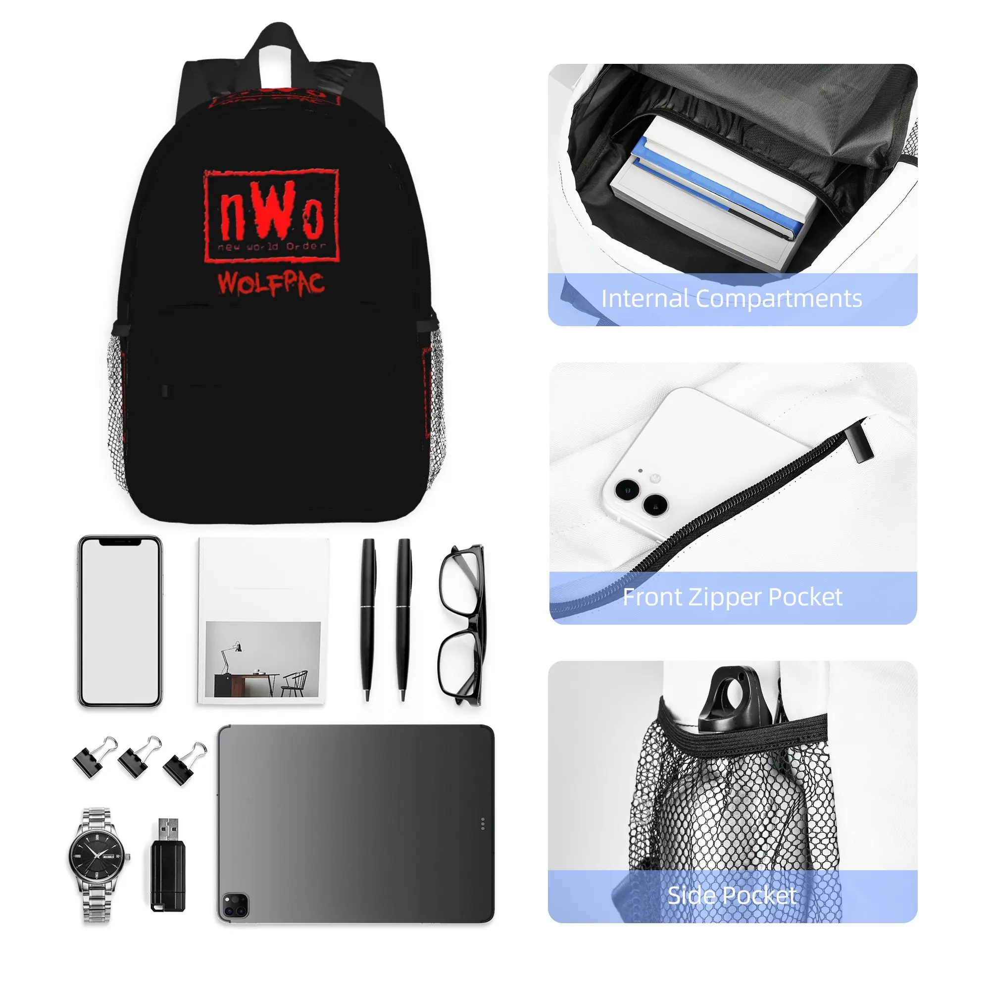 NWO New World Order Wrestling Backpack Hot Sale Daypack Large Capacity Boys Girls BookBag Shoulder Bags for Men Women School Bag