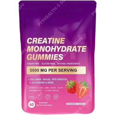 Creatine Monohydrate Gummies with Collagen, Vitamin D3 & Hyaluronic Acid – Daily Pre & Post Workout Recovery, (60 Gummies)