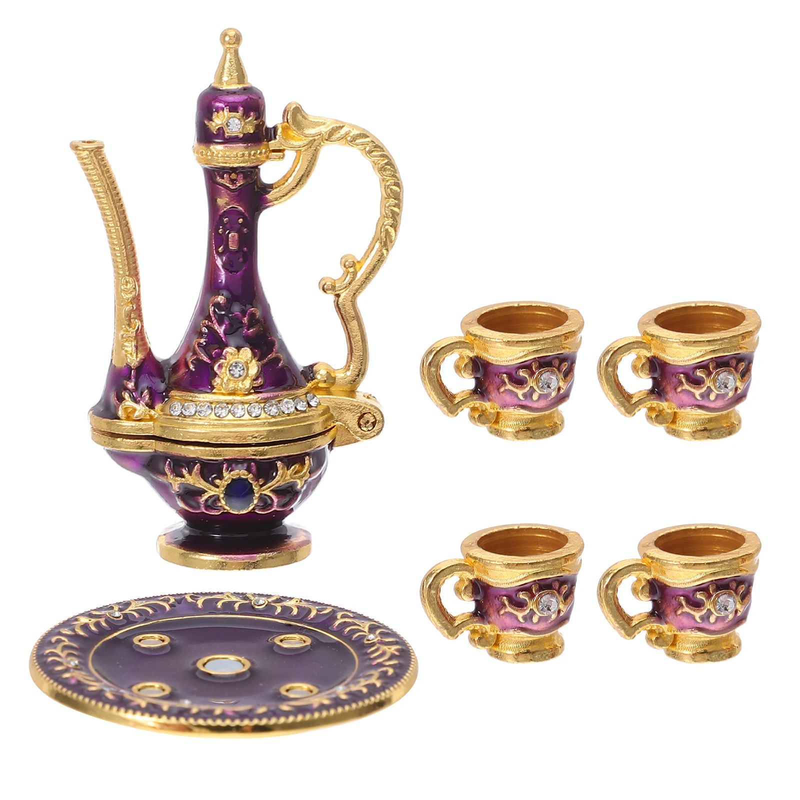 

Mini Retro Turkish Coffee Pot Set: Miniature Metal Tea Kettle With Tray For Kitchen Decor Holiday Party