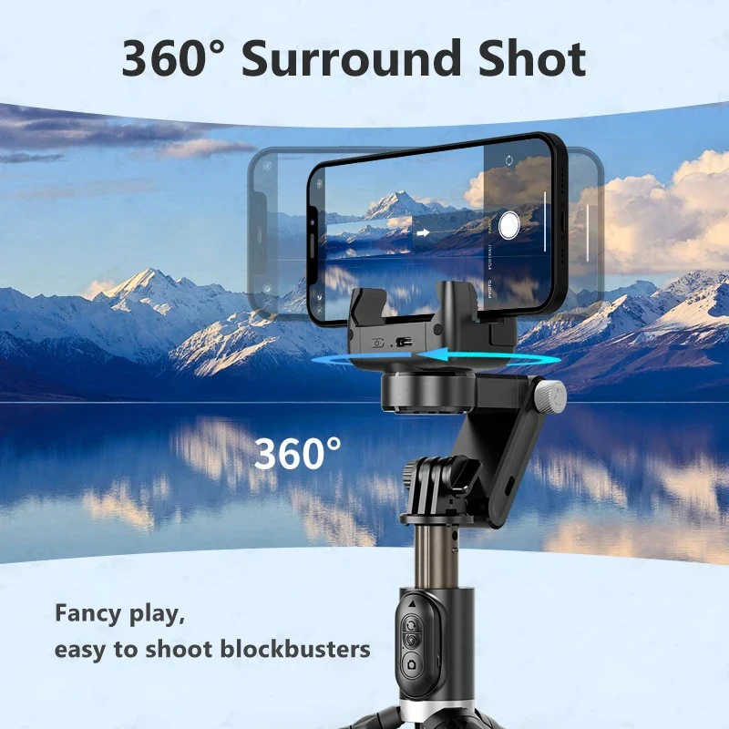 1-Axis Gimbal Selfie Stick Tripod with Remote Control, Auto Face Tracking Gimbal Stabilizer with Fill Light for iPhone Xiaomi