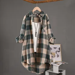 Spring/Summer 2025 Stylish Women's Button-up Shirt with Plaid Pattern, Medium Length Sun Protection and Loose Fit