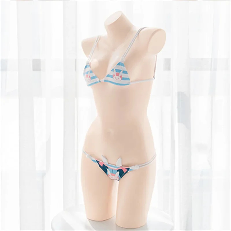 Gioco Rabbit Print Bikini Set Blue White Underwear tre punti vita bassa Hollow Lingerie Anime costume da bagno ragazze giapponesi costumi da bagno