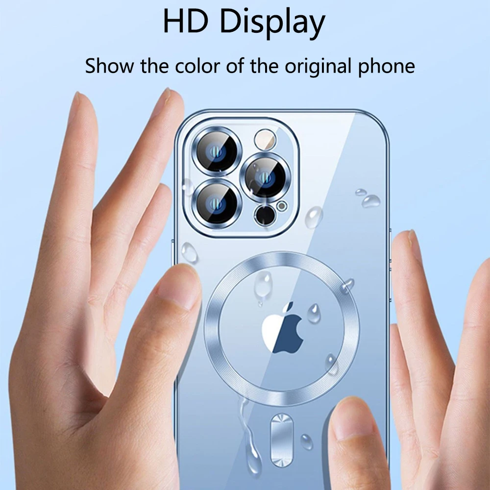 럭셔리 도금 투명 마그네틱 마그세이프 무선 충전 케이스 아이폰 11 13 12 14 프로 XS 맥스 X XR 8 플러스 소프트 실리콘 커버