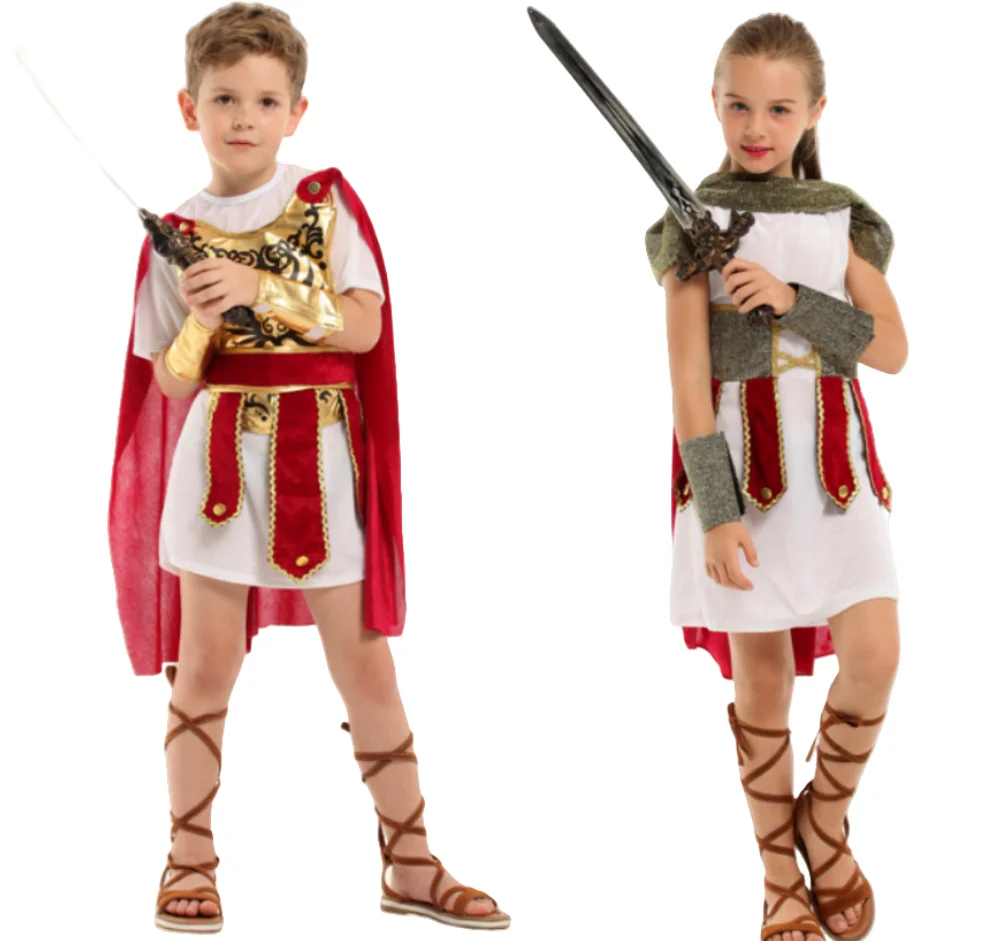 Cosplay de Halloween para niños y niñas, disfraces de guerrero antiguo, disfraz de soldado del Imperio Romano antiguo, vestido de fiesta de graduación