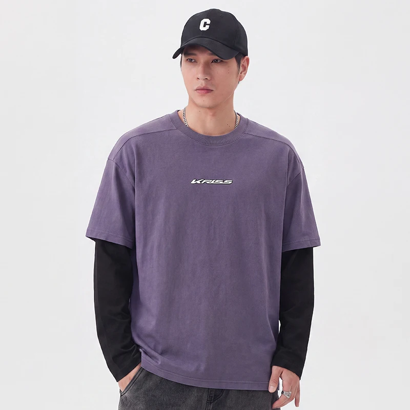 Men Streetwear Hip Hop Oversize Fashion Loose Splice Long Sleeve T-shirt Plus Size Wide Fat T Shirts Tops 7XL 6XL