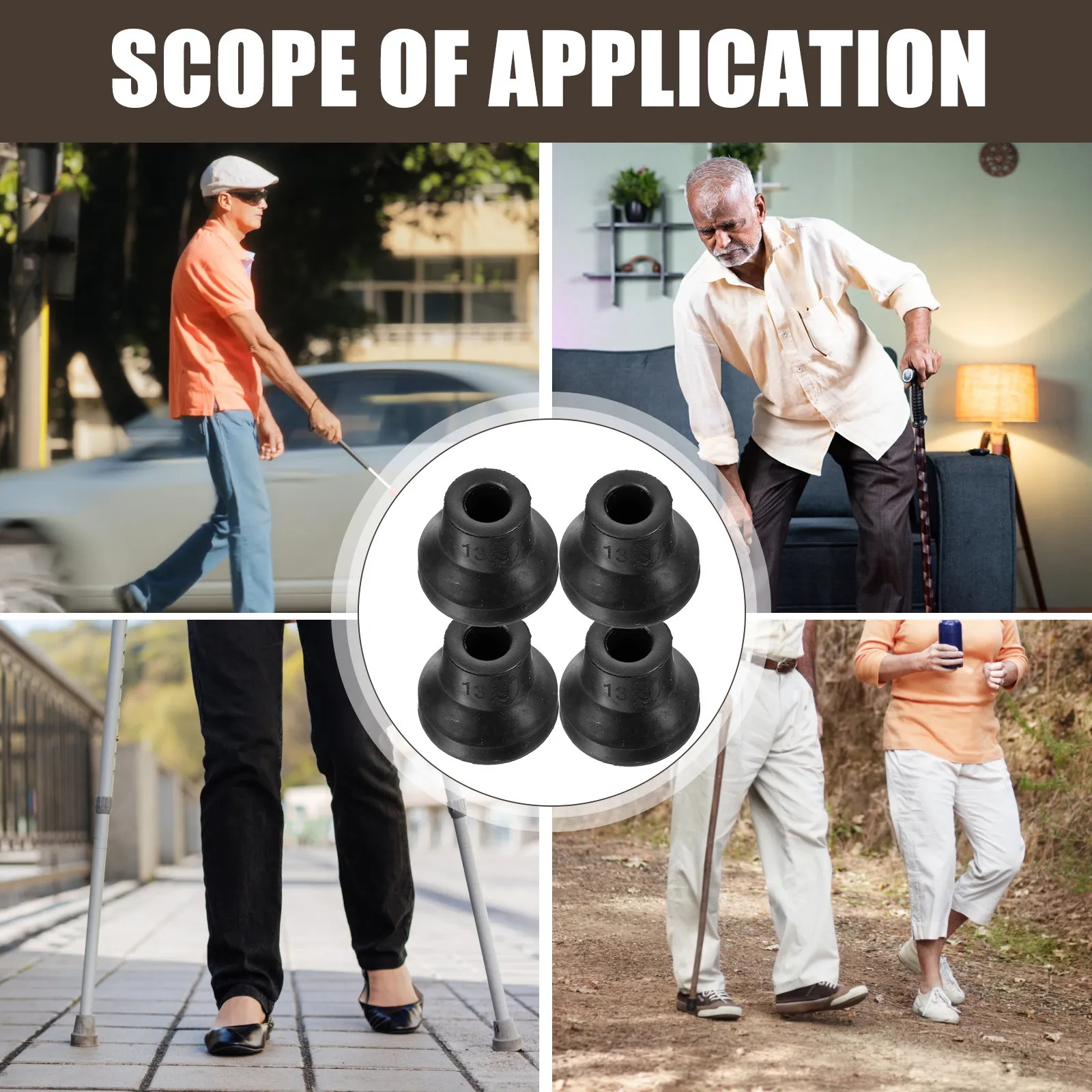 4Pcs Crutch Tips Rubber Cane Tip Replacement Wear-Resistant Anti-Skid Foot Covers for Hiking Poles Standard Folding Canes