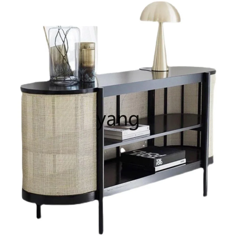 

Yjq Solid Wood Rattan Sideboard Cabinet Retro Domestic against the Wall Simple Hallway Living Room Storage Cabinet