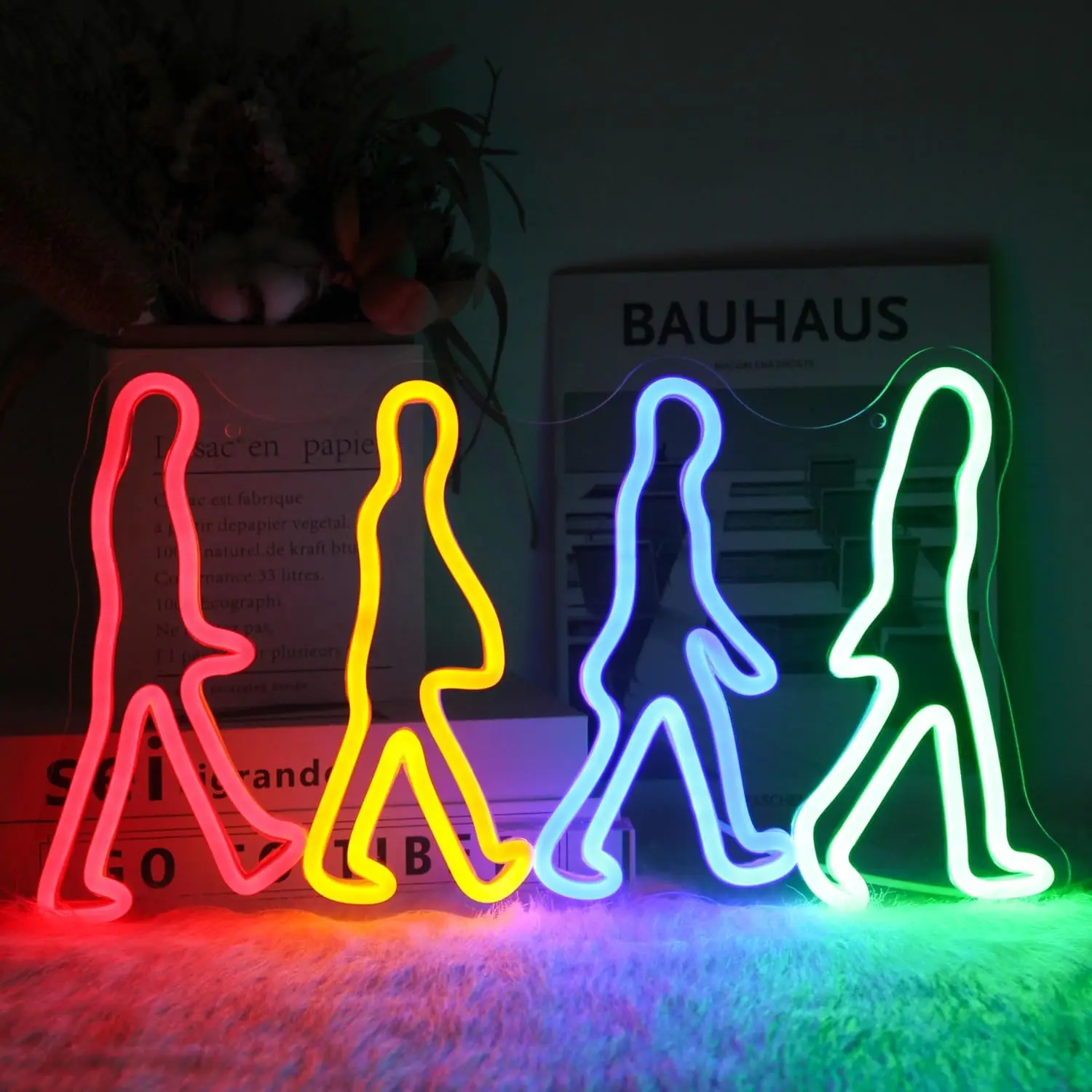 Beatles Neon Sign Four People Walking LED Neon Sign for Bedroom Wall Decor Neon Lights Signs for Game Room Beatles Fans Gift