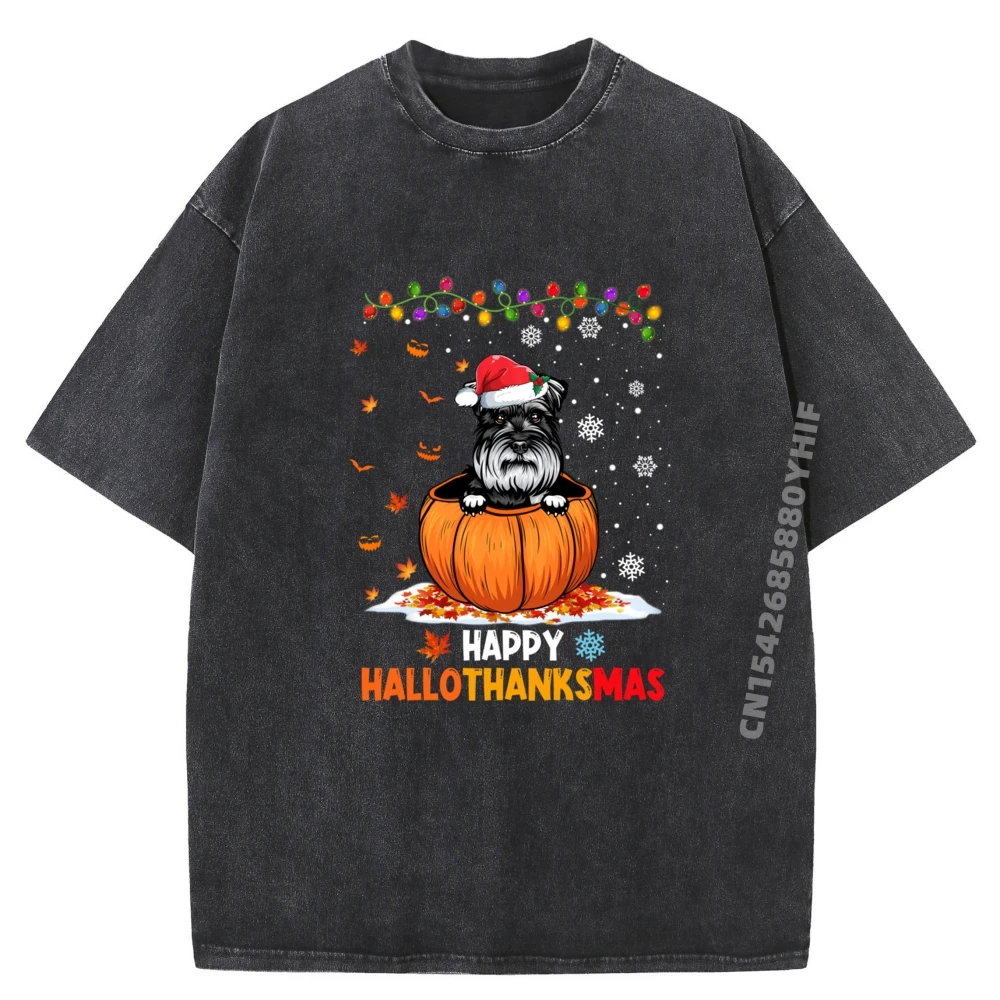 

Funny Miniature Schnauzer On Pumpkin Happy Hallothanksmas Funny T Shirts Mens Printed Shirts Trendy Washed Tshirt