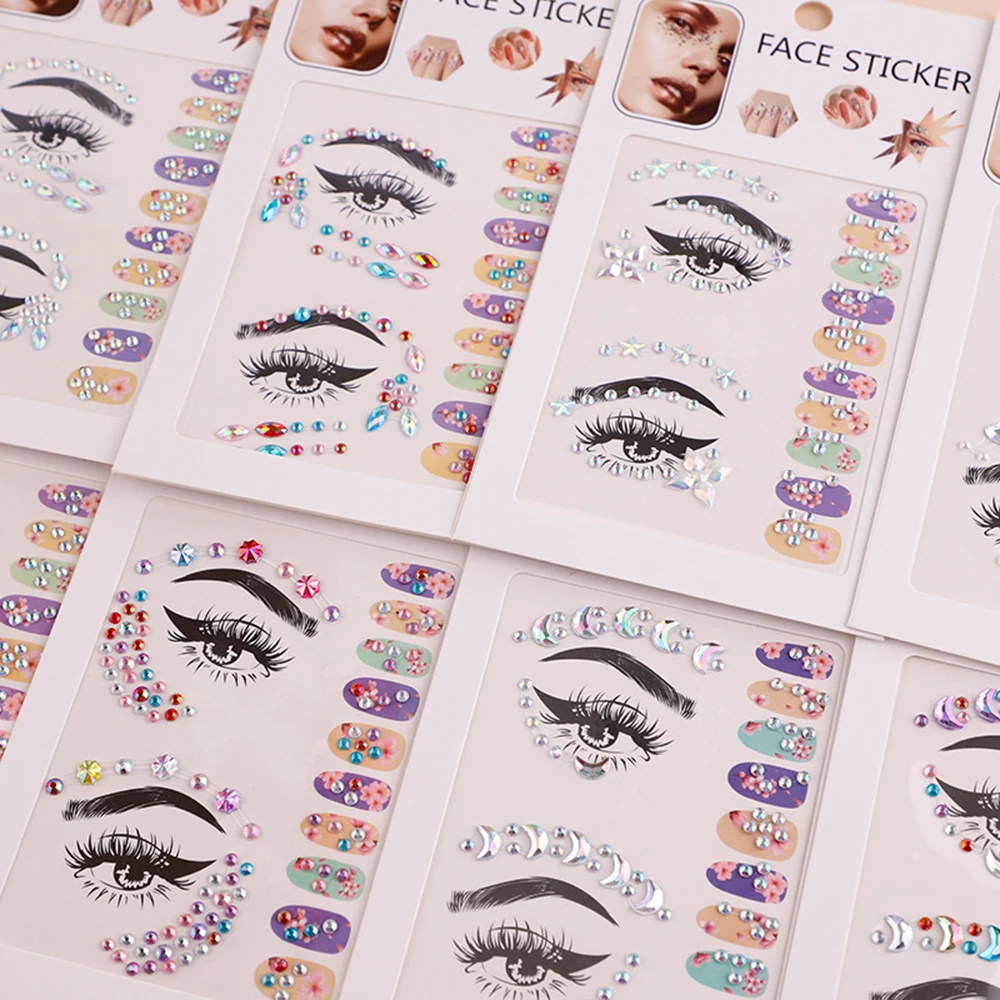 2Pcs Music Festival Party Face Jewelry Decoration Rhinestone Crystal Kids Toy DIY Diamond Stickers Eye Makeup Self-adhesive Nail