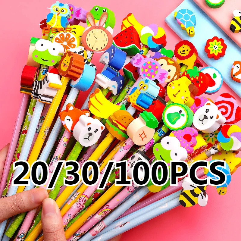 20/30/100pcs/Lot Cartoon Animals Pencil With Eraser Pencil Pupil Study Pencil Students Kids Wooden Pencil Writing Stationery