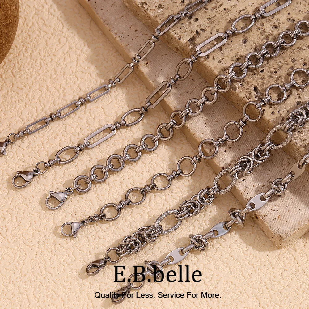 E.B.belle Silberfarbenes Büroklammer-Spleiß-Armband mit grober runder Kette, Fliege, Raute, geometrisch, minimalistisch, Liebesarmband