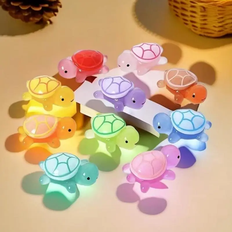 10pcs Mini Luminouss Turtle Home Decor Landscaping Resin Crafts Glowing Turtle Garden Fish Tank Miniatures Ornaments Decoration