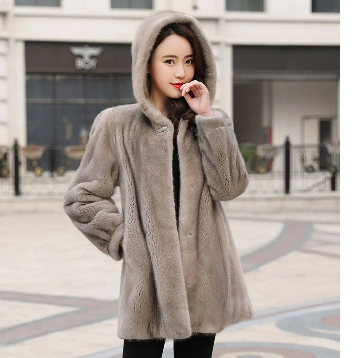 2025 New Faux Mink Fur Coat - Hooded imitation Sable Fur Jacket for Middle-Aged Women, Luxury Fake Furerwear