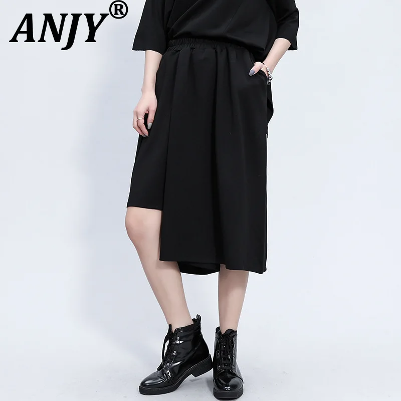 

ANJY Summer New Women Trendy Asymmetrical Patchwork Casual Wide-Leg Pants Tide Stylish Loose Dark Niche Design Ins Capris A21497