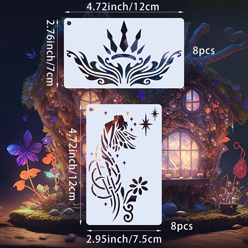 Face Painting Stencils 16Pcs/Set.For Wood, Canvas, Paper, Fabric, Floor, Book, Frame, Wall, Furniture, Glass. Forehead Crown Mod