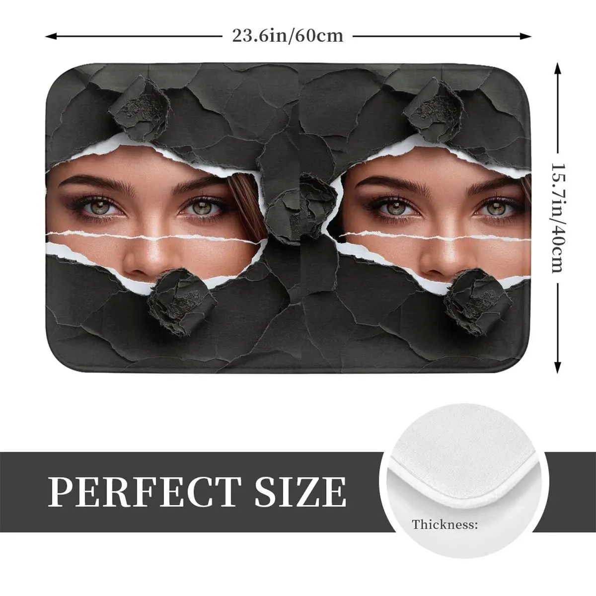 Mysterious Woman's Eyes Behind Ripped Paper Non-slip Doormat Floor Mat Carpet Rug for Kitchen Bathroom Living room Footpad Mats