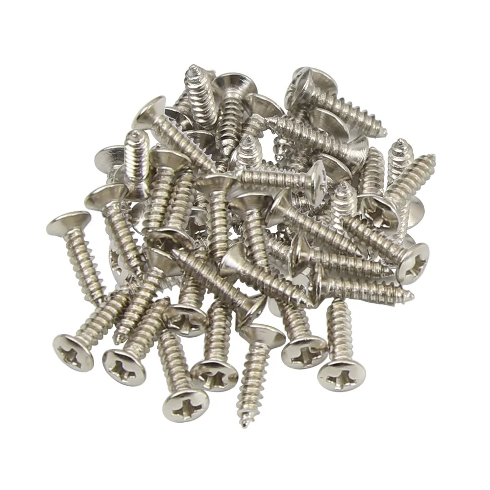 FLEOR 50PCS ST TL JB PB Pickguard Mounting Screws Guitar Pickguard Screws Chrome 3x12mm for Guitar Bass