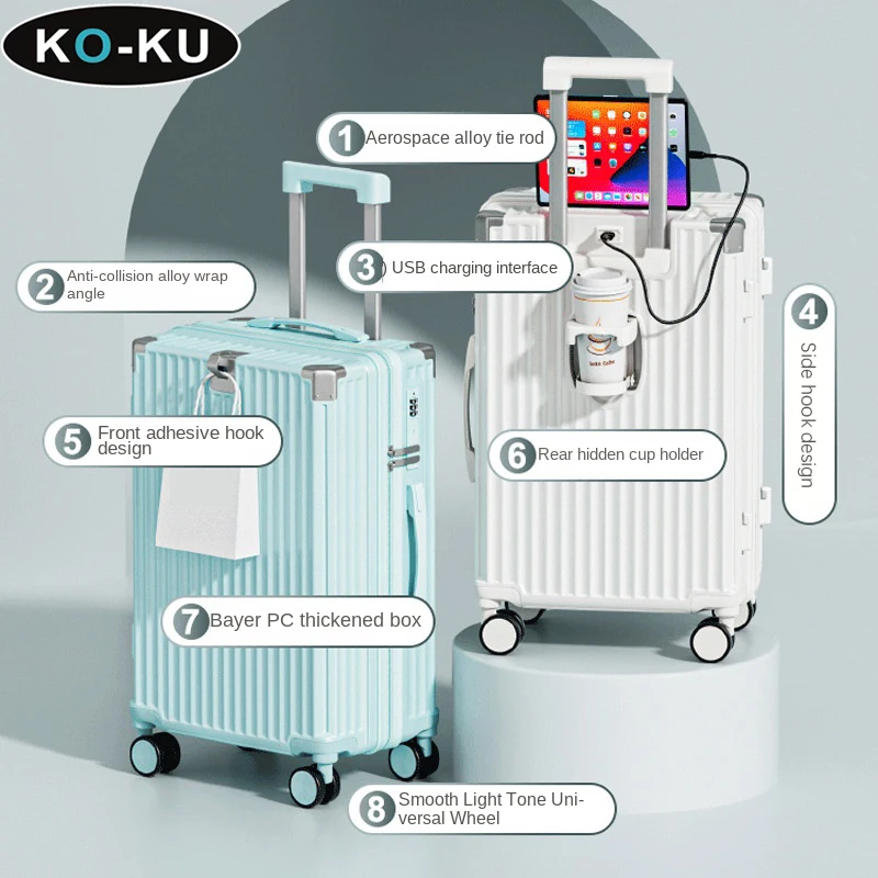 KO-KU Luggage Female 2024 New Trolley Case 20 Inch Boarding Box Multifunctional Suitcase 24 Male Password Box 22/26/28