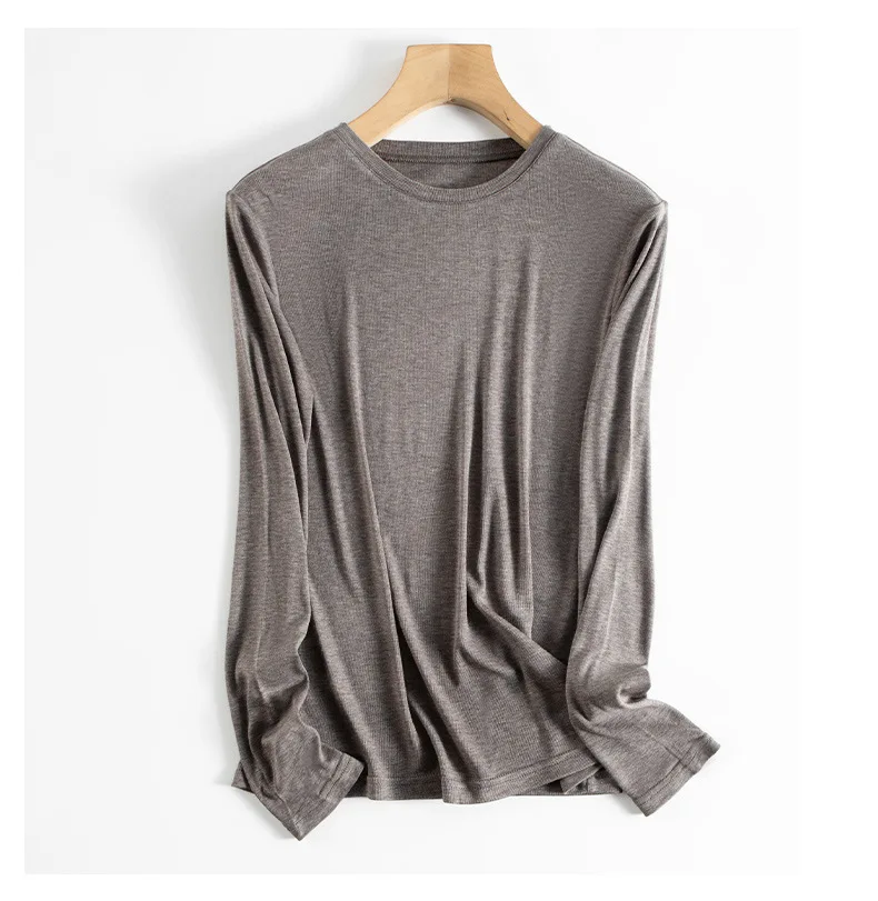 BirdTree, 6A 6% Naturseide Elegante T-Shirts, Damen Langarm O-Ausschnitt, Casual OL Oberteile für den Alltag, Herbst Winter 2026 Neu T48749QM – Detail 11