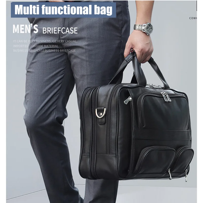 For 17.3 Inch Laptop Briefcase Computer Bag For MacBook HP DELL Super Large Capacity Business Men Handbags Leather Travel Bags