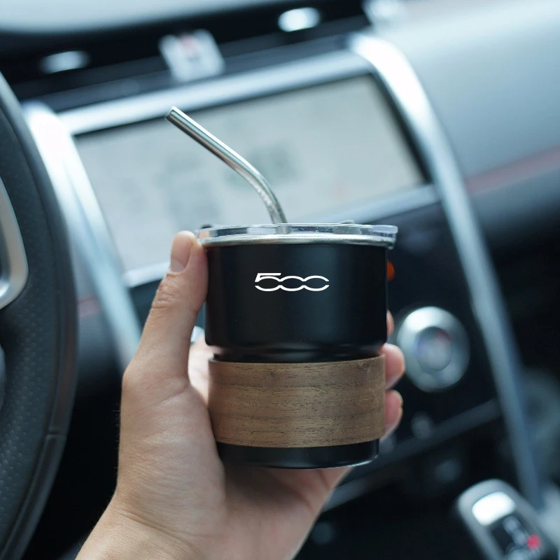 304 Car Stainless Steel Coffee Mug with Lid Anti-Scald Drinks Cup For FIAT 500 Grande Stilo Freemont Punto Astra Bravo 500X Tipo