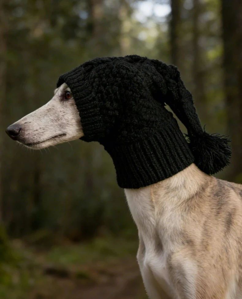 Weiche, dehnbare, gestrickte Hundemütze mit Bommel, winddichte, warme Winter-Hundekopfbedeckung, gemütliche Haustiermütze für Spaziergänge im Freien. – Detail 17