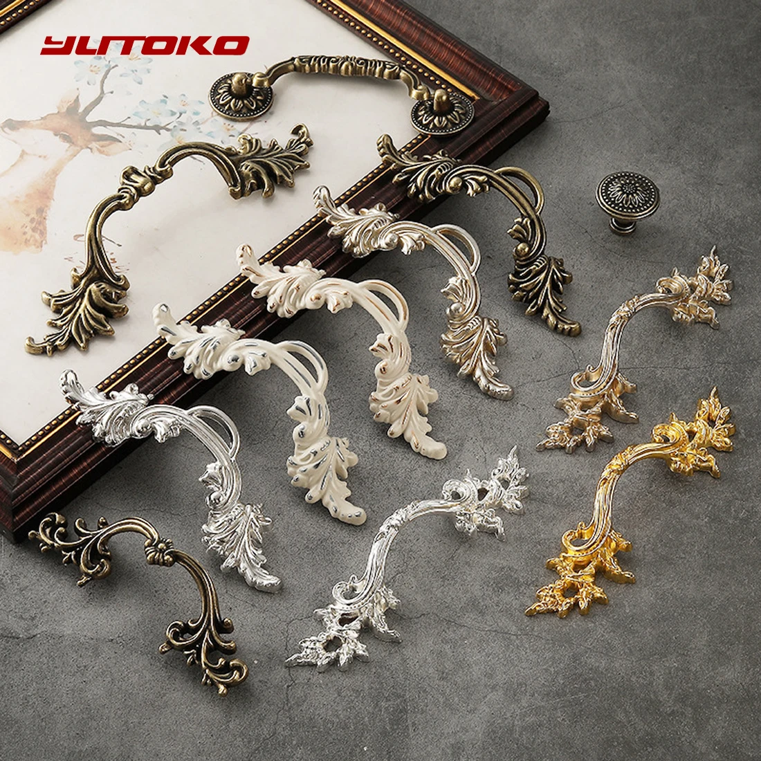 Zinc Alloy European Style Gold White Antique Silver Horizontal Sliding Cabinet Door Drawer Handle Wardrobe Installation Handle