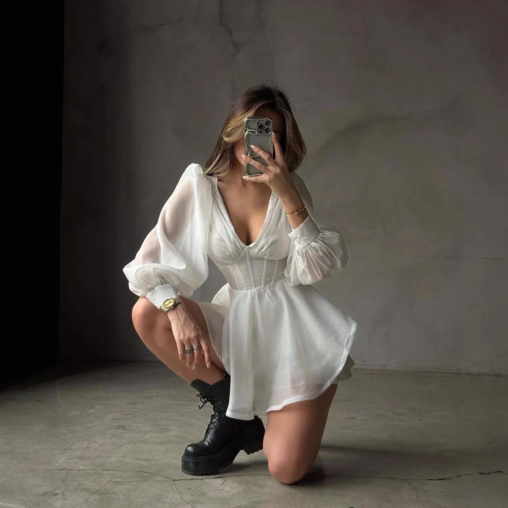 Casual Lang Sve V-Ne A-lijn Dr Dames Faion Taille-kalkend ontwerp ort rok Pure kleur Vrijetijdsjurk Polyester