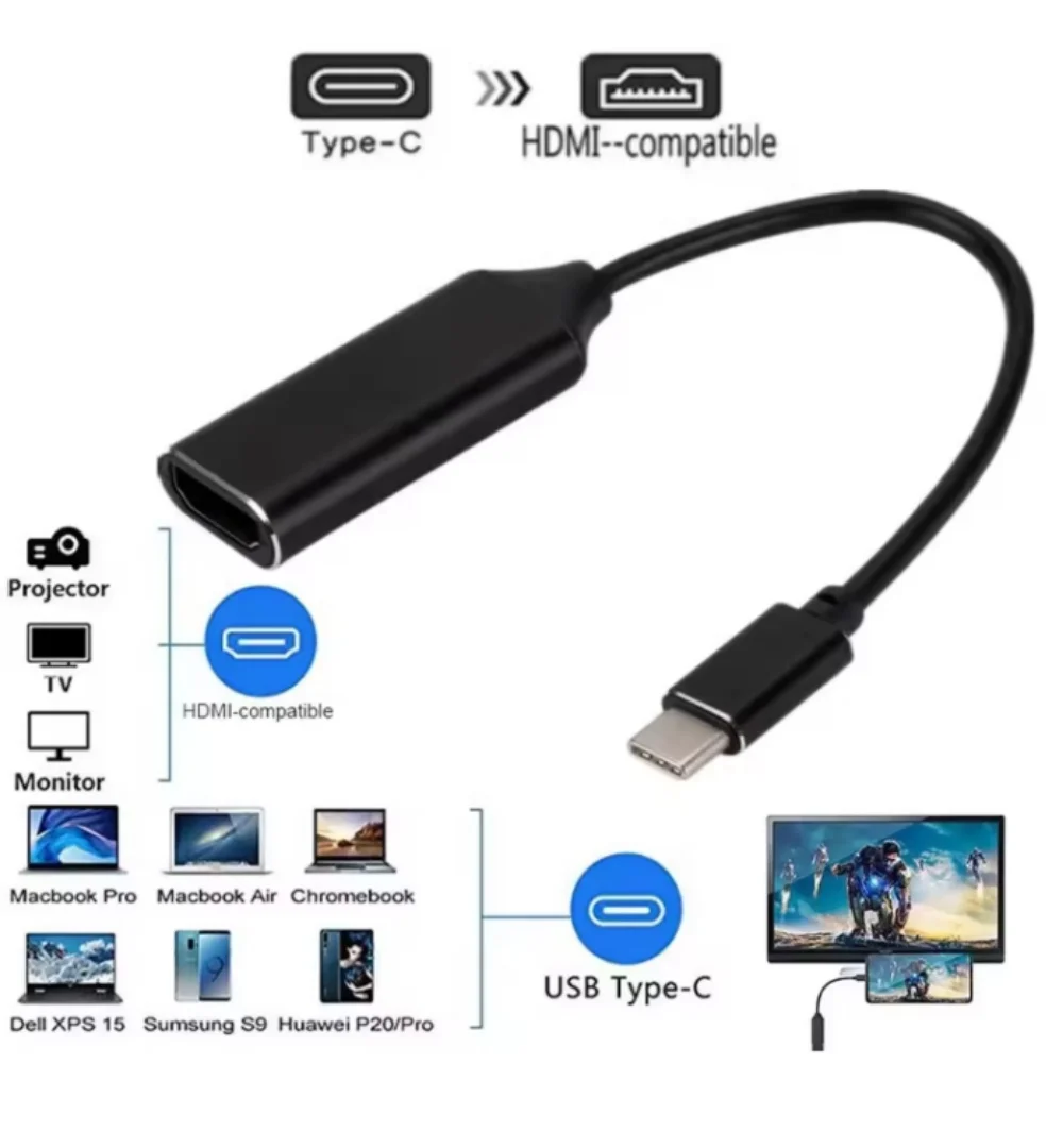 4K 30Hz Type C to HDMI-Compatible Adapter Converter USB C to HDMI ForMacBook Pro Air iPad Pro Samsung Galaxy S10/S9 USB-C HDMI