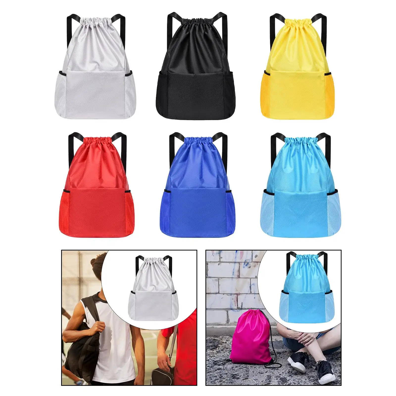 Drawstring Backpack Lightweight Portable Large Capacity Waterproof Casual Rucksack Daypack for Street Business Gym Trips Hiking