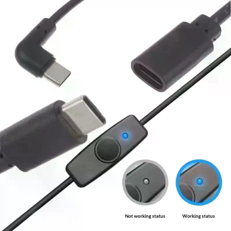 1/3pcs Usbc to Type c Power Supply Cord 5V2A Short Usb c Extension Cable with on Off Switch for Usb Fan Led Strips Desk