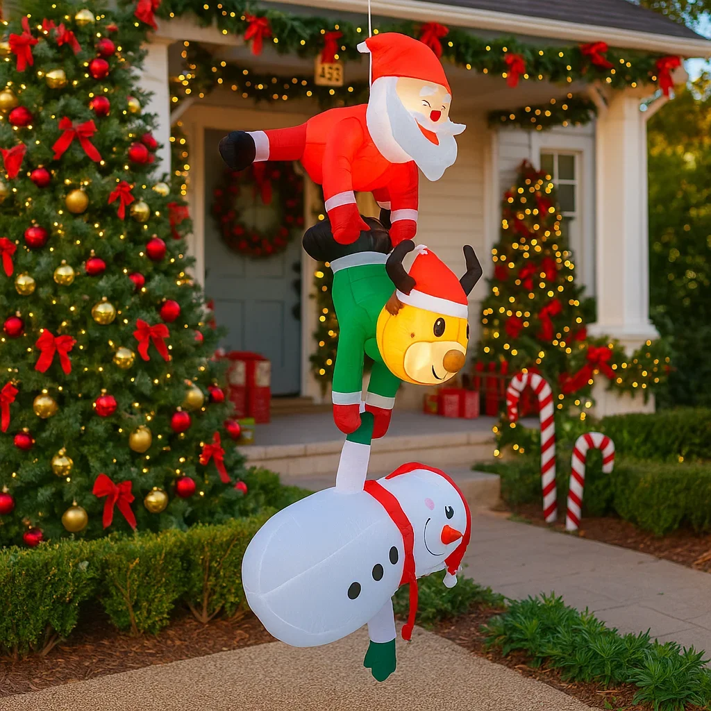 2,4 M/7,8 pies inflable Santa Reno muñeco de nieve luces apiladas LED decoraciones para el hogar juguetes patio suministros de Navidad decoración de fiesta navideña