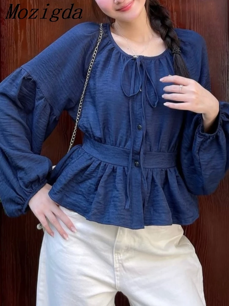 

Весенняя блузка с длинным рукавом, женская корейская шикарная женская рубашка на шнуровке с талией, топы, Blusas Mujer De Moda