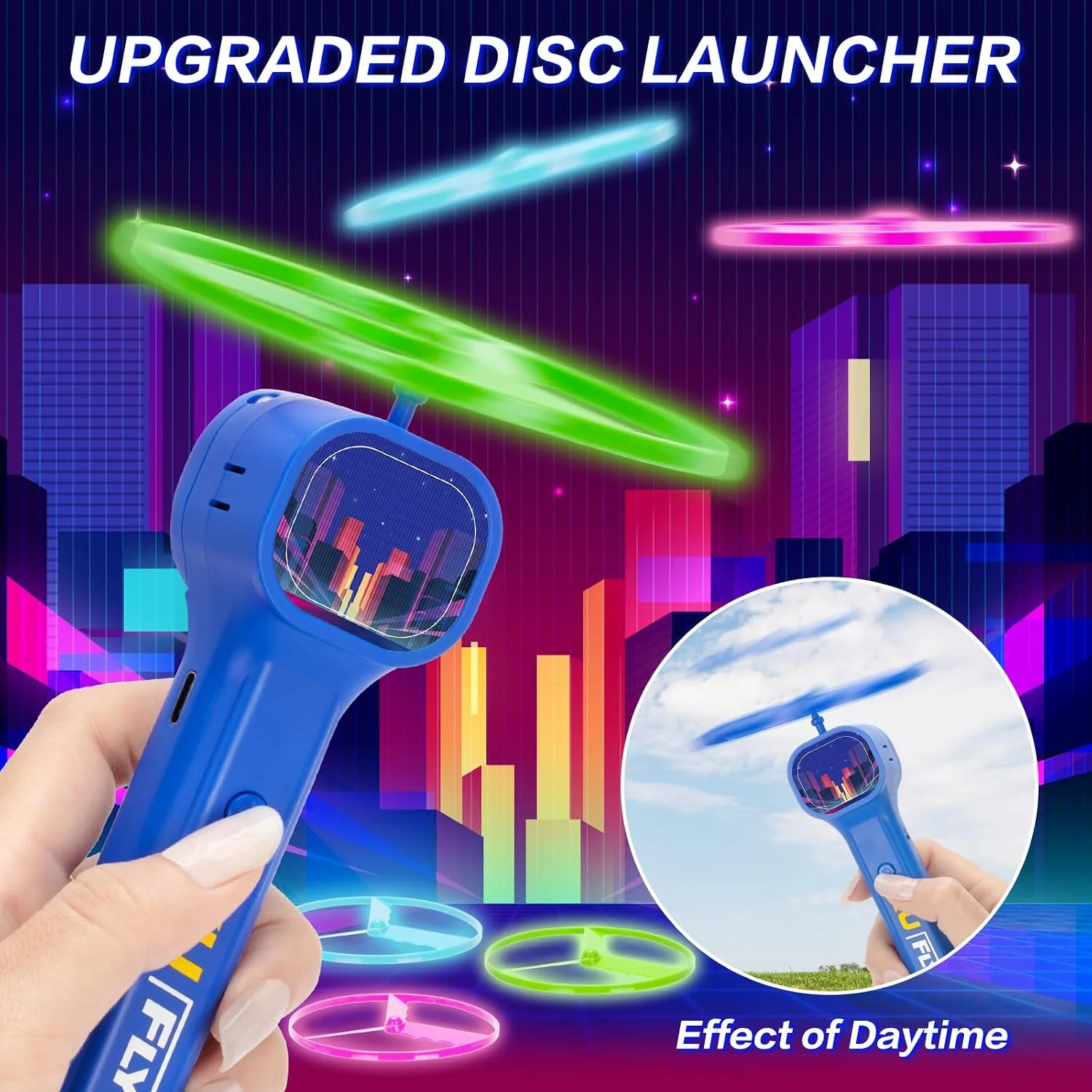 Rechargeable Disc Launcher with 6 Flying Discs, Suitable for Outdoor Games | Interactive Toys, Suitable for Outdoor Activities, Gifts, Party Games