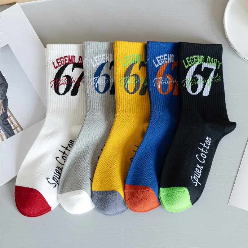 

67 Teenager Socks Steal A Brainrot Men Spring Autumn Mid-length Stockings Six Seven Boys Pure Cotton Student Basketball Socks