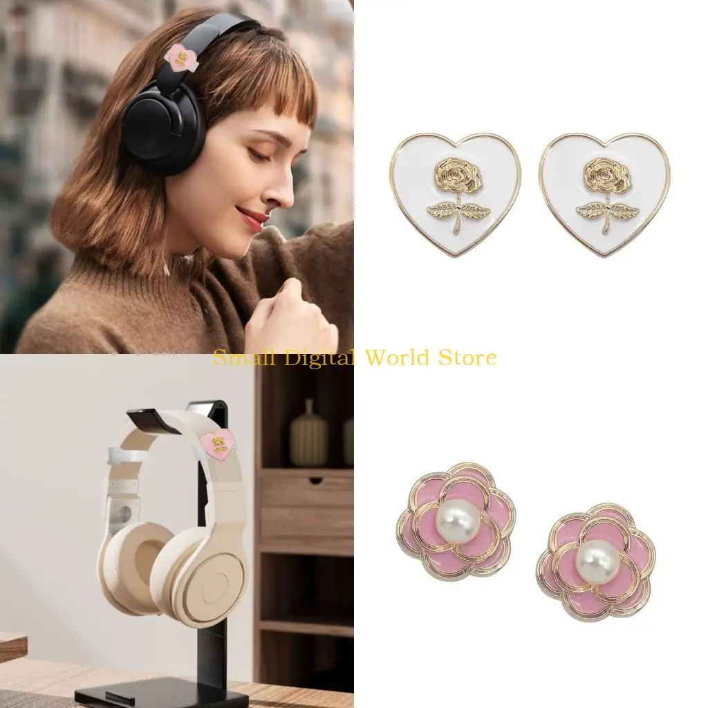 77UB 2 Piece Lovely Flower Headphone Decoration Enameled Embellishment Great For Personalization And Charm
