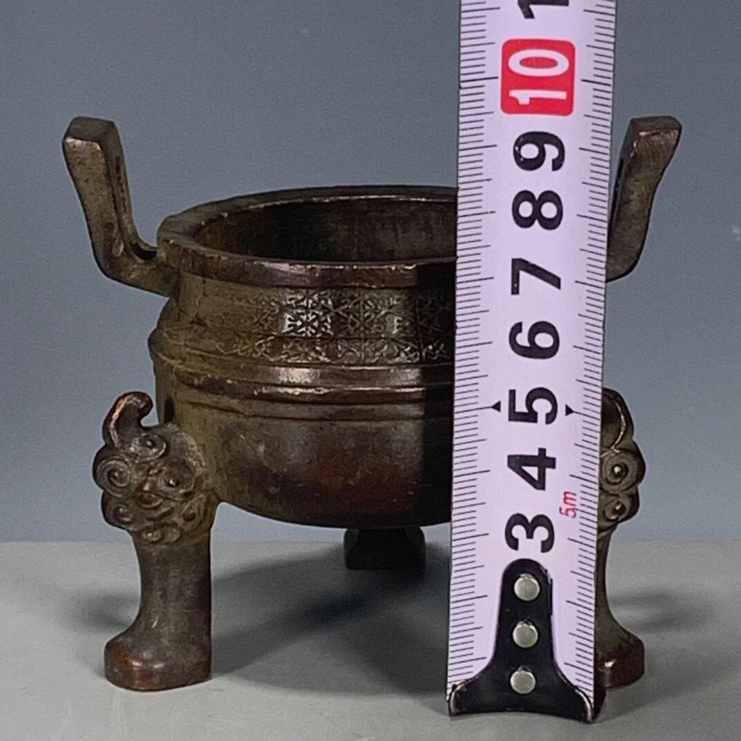 Old Bronze Ware Chu Dading Incense Stove Incense Set Home Tea Ceremony Tea Table Three legged Ding Opening Home Crafts