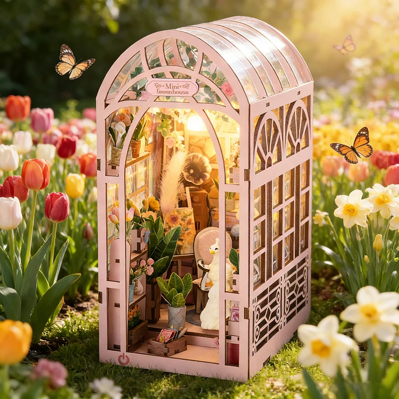 

Набор книжных уголок, комната солнечного света, кукольный домик, теплица, книжный предмет, 3D деревянная головоломка, миниатюрный кукольный домик для книжной полки, вставка мебели