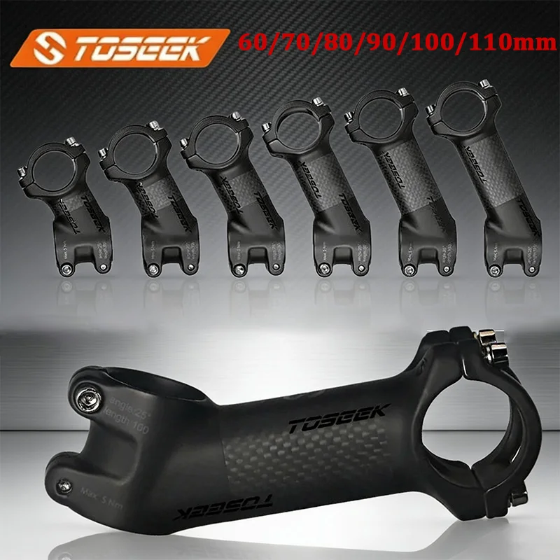 AliExpress TOSEEK Bicycle Stem 60/70/80/90/100/110mm MTB Road Bicycle Stem 10/17/25/35 Degree MTB Power MATTE Mountain Bike Table
