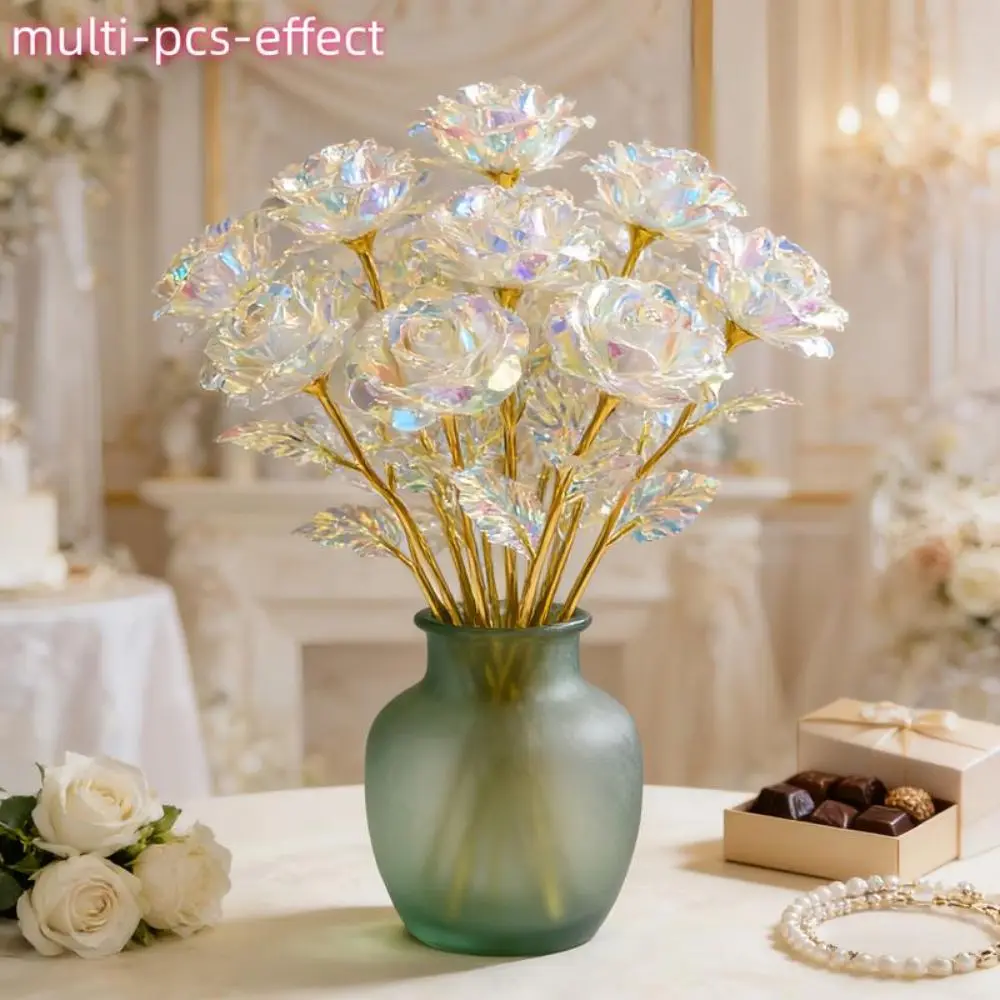 6 Stück Große Goldene Blattrosen Handgefertigte Romantische Künstliche Kristallblumen Verblassungsresistente Ewige Rosen – Detail 9