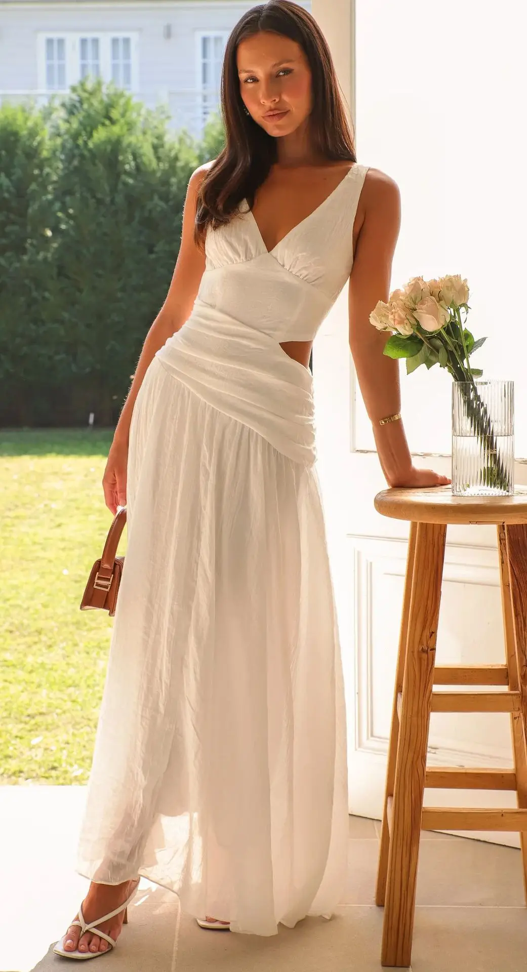 2025 New Women's Dress V-neck Splicing Red Date Sleeveless Vest Big Skirt White Elegant Party Birthday Pink Long Skirt