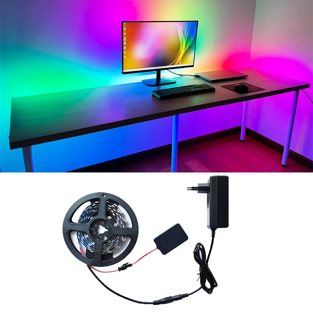 ESP32 S2 Lights Wifi APP Control Flexible Ribbon WLED WS281 Led Strip Kit Color Change Lamp Tape for Room Backlight 5V Adapter