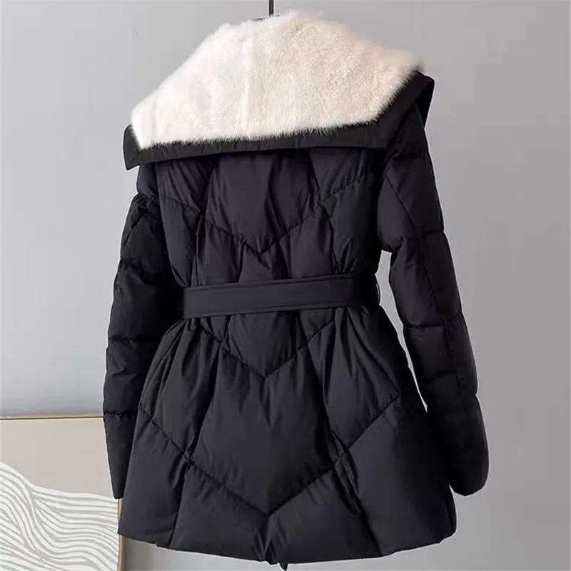 2025 new Mink fur collar down jacket women winter Parkas high-end fashion warm Mid-Length coat female Casual loose overcoat T621