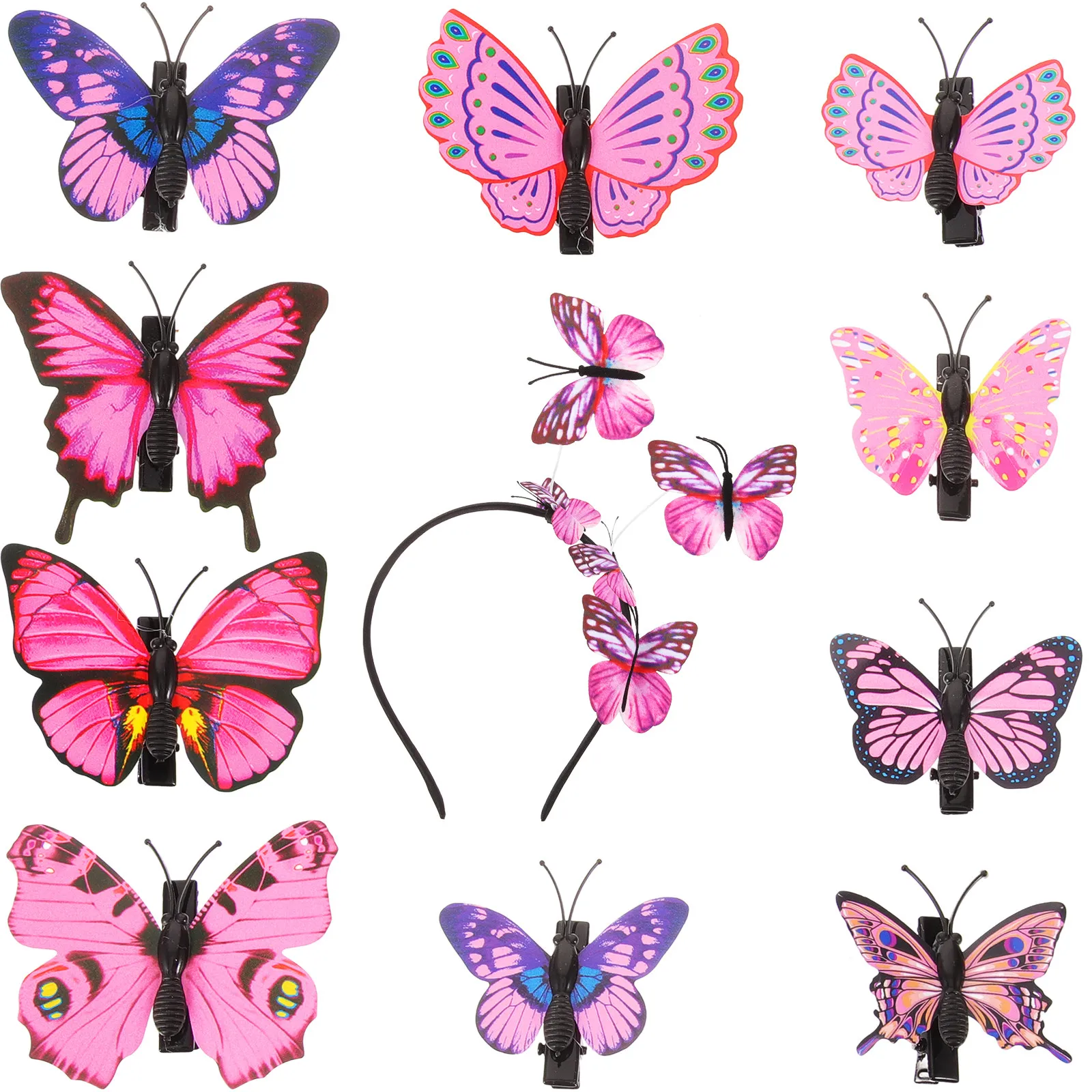 

11Pcs Butterflies Hair Clip Set 3D Delicate Hair Hoop Headband Creative Party Headdress Photo Prop Costume Accessory