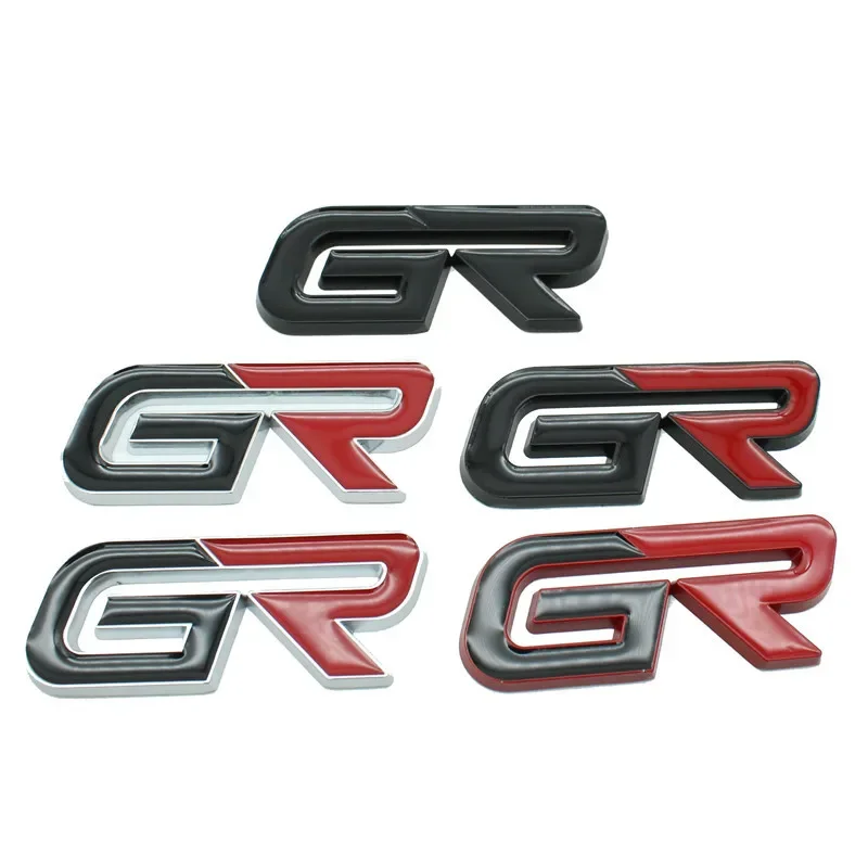 3D Metal GR Letters Front Grill Emblem Badge Rear Trunk Sticker Decals for Toyota Corolla CHR RAV4 Yaris Prado Prius Camry