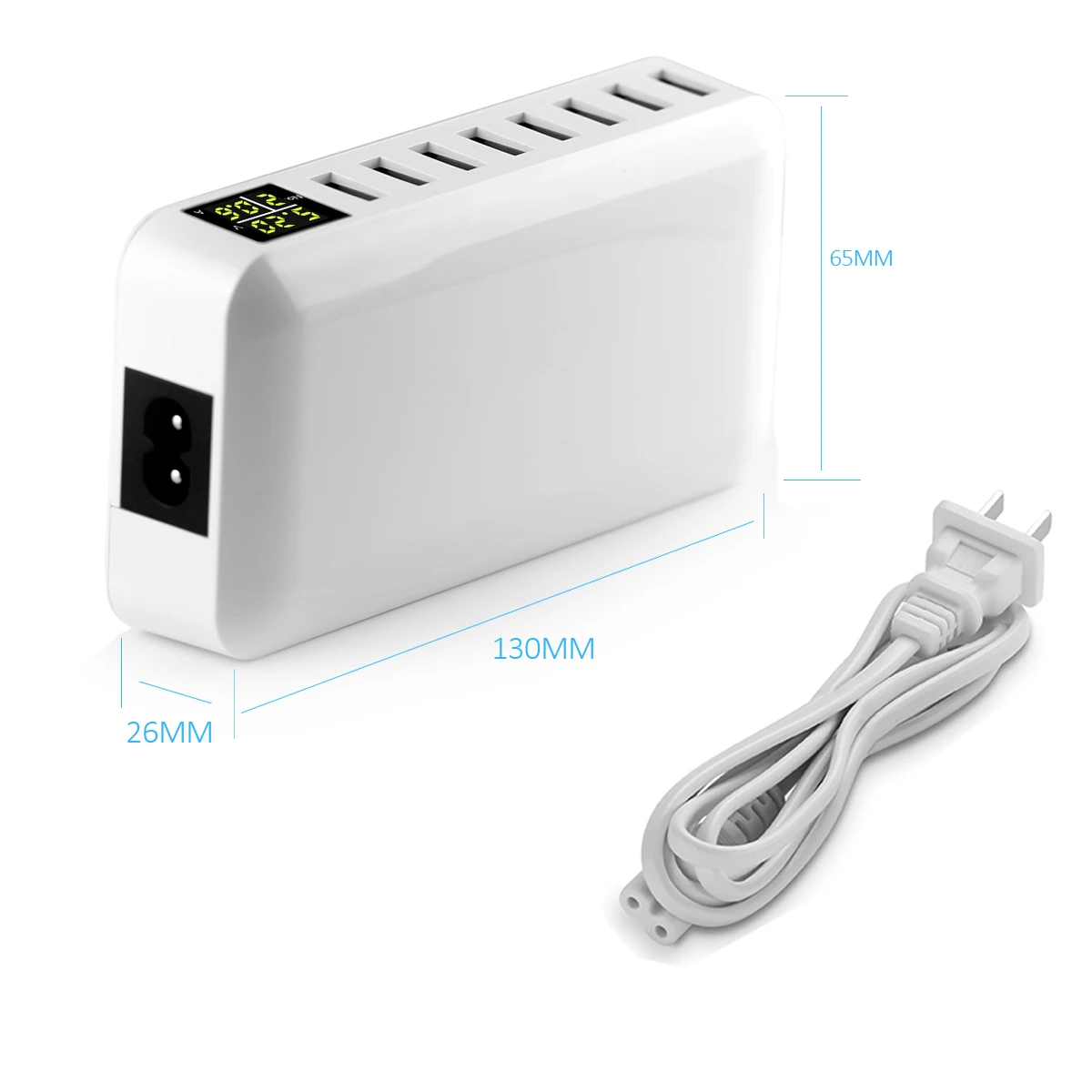 محطة شحن USB 8 منافذ 40 وات/60 وات شحن سريع مع شاحن سطح المكتب بشاشة LED لأجهزة متعددة iPhone Samsung