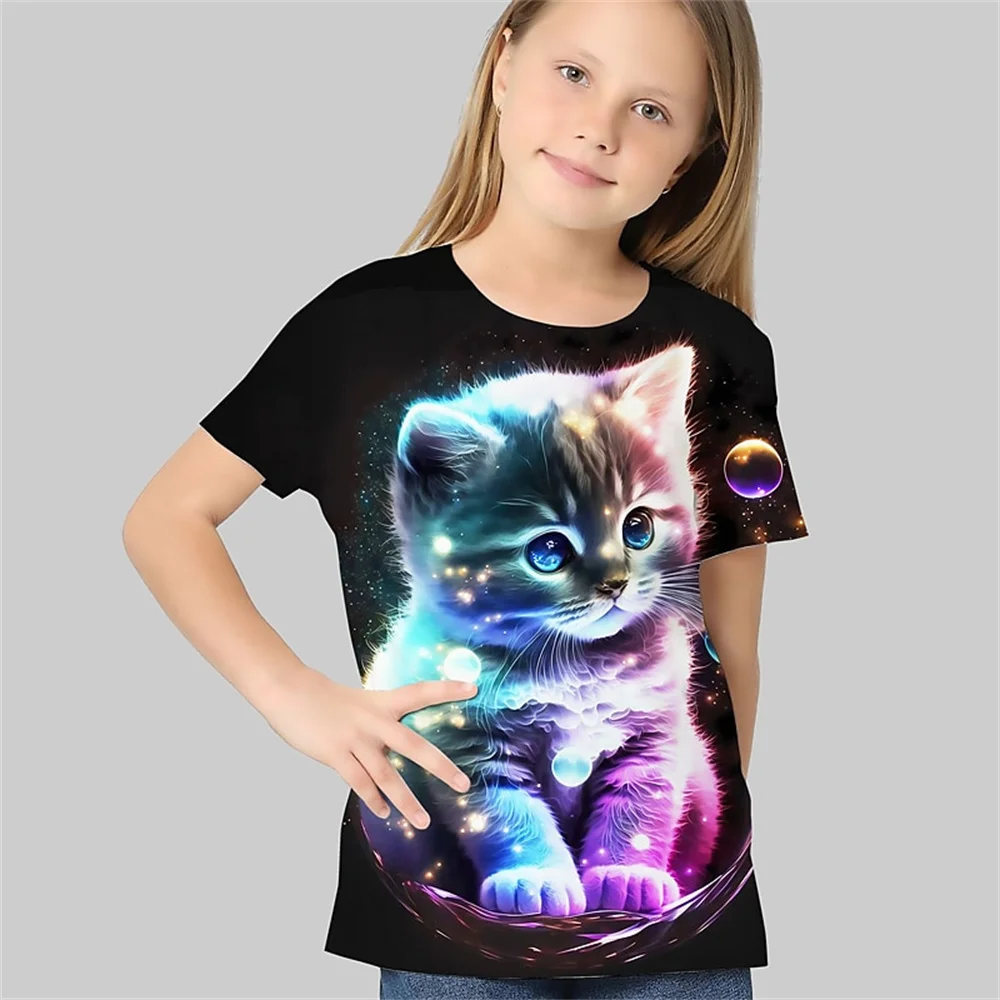 Camiseta infantil de manga curta 3D estampada, confortável, respirável, casual, divertida, verão